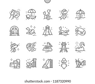 Water Park Well-crafted Pixel Perfect Vector Thin Line Icons 30 2x Grid for Web Graphics and Apps. Simple Minimal Pictogram