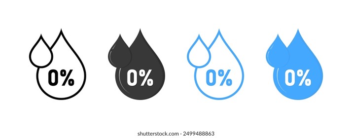 Water percentage set icons. Linear, silhouette and flat style. Vector icons.