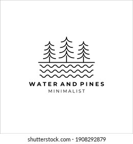 water and pines line art minimalist vector logo illustration design