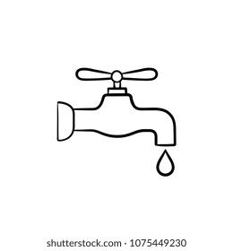 Water pipe with clean drop hand drawn outline doodle icon. Water drop falling from the pipe vector sketch illustration for print, web, mobile and infographics isolated on white background.