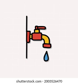 Water pipe with clean drop hand drawn doodle icon. Water drop falling from the pipe vector sketch illustration for print, web, mobile and infographics isolated on white background.