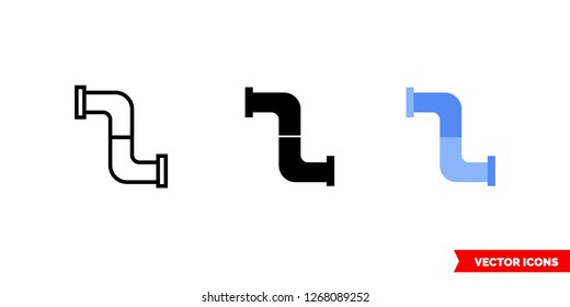 Water pipe icon of 3 types: color, black and white, outline. Isolated vector sign symbol.