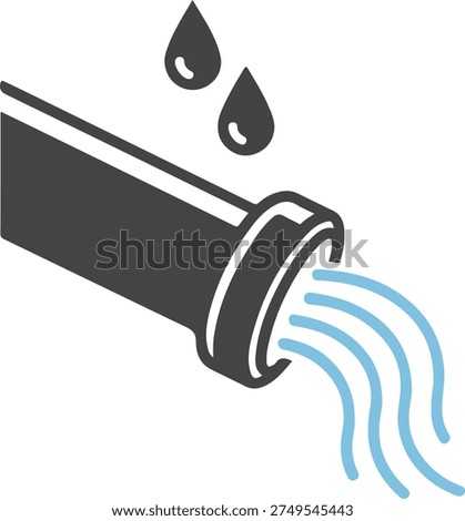 Water pipe icon with water flowing and droplets isolated on white background. Professional plumbing or drainage system vector illustration.