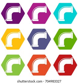 Water pipe icon set many color hexahedron isolated on white vector illustration