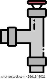Icono de tubería de agua con válvula en diseño plano