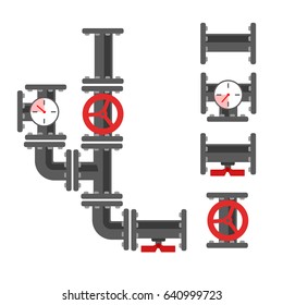 Water pipe plumbing parts with valve. Vector illustration