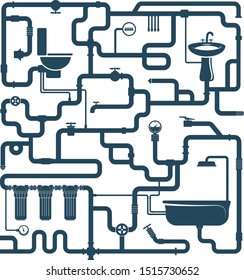 Water pipe plumbing system compound silhouette