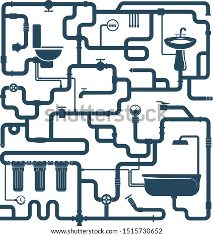 Water pipe plumbing system compound silhouette