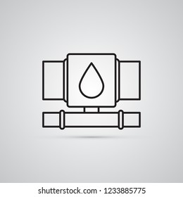 Water pipe or Reducing tee. Illustration for sanitary engineering and repairs in house, bathroom, toilet, kitchen. Symbol of fittings for plumbing. Carved silhouette flat icon, simple vector design.