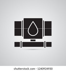 Water pipe or Reducing tee. Illustration for sanitary engineering and repairs in house, bathroom, toilet, kitchen. Symbol of fittings for plumbing. Carved silhouette flat icon, simple vector design.