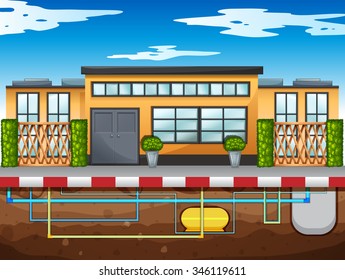 Water pipe running under the house illustration
