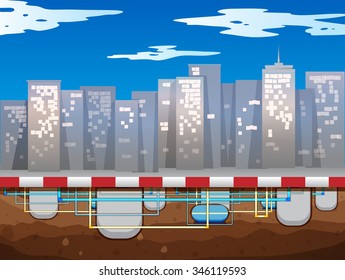 Water pipe underground of the city illustration