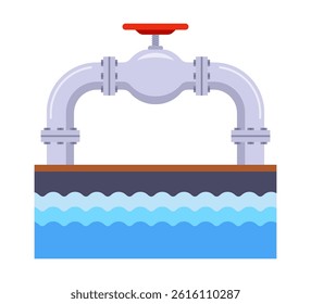 Water pipe and underground water sources. Flat vector illustration.