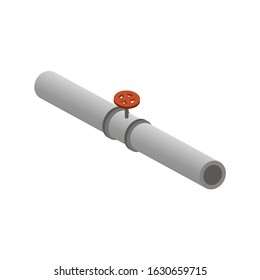 Water Pipe With Valve.Vector Isometric And 3D View.