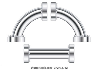 Water pipes with flange. Vector illustration isolated on white background