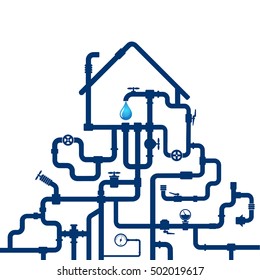 Water Pipes And House For Vector Design