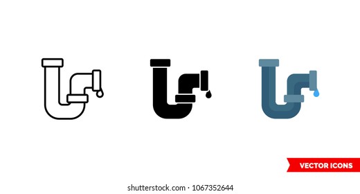 Water pipes icon of 3 types: color, black and white, outline. Isolated vector sign symbol.