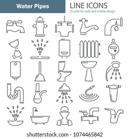 Water pipes line icons set for web and mobile design