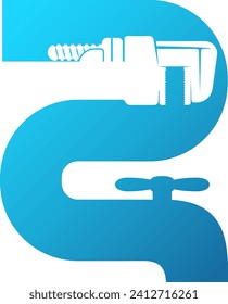 Water pipes mixer and wrench. Symbol for plumbing repair and service