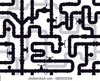 Water Pipes Pattern. Industry Pipeline Heating System, Engineering Water Tube Seamless Pattern, Pipeline Construction Vector Illustration. Pattern Endless Seamless, Plumbing Wallpaper