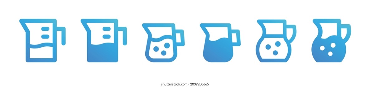 Water Pitcher Icons Set. Glassware Icon