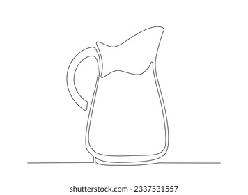 Milk flows from jug. Pitcher pouring milk thin line icon. Milk jug