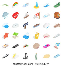 Water place icons set. Isometric set of 36 water cut vector icons for web isolated on white background