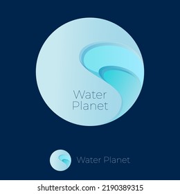 Water Planet icon. Pool and water park emblem. Blue circle with waves. Icon can used for water club, swimming pool, diving club and equipment. 