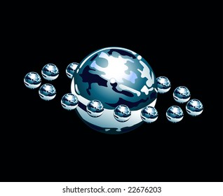 water planet with satellites