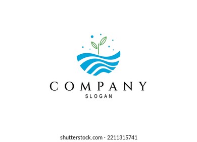 Wasser- und Pflanzenlogo mit Wasserblasen in einfachem Flachdesign