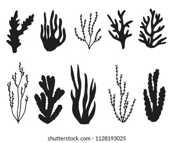 water plants set. black silhouette vector isolated.