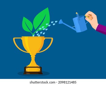 Water the plants in the trophy. The concept of return and growth