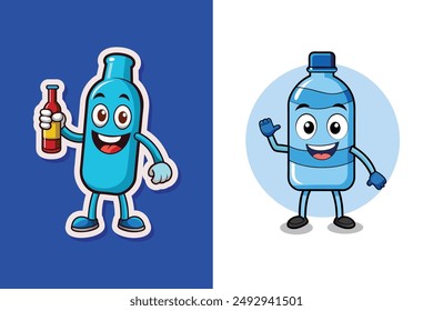 Water Plastic Bottle Cartoon Mascot Character 1. Set Vector Collection Isolated On White Background