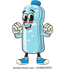 water plastic bottle cartoon mascot character healthy and strong champion, vector illustration isolated, work of hand drawn