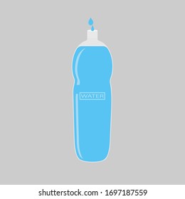 water in a plastic bottle with drops of water on a white background