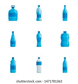 Water plastic bottle icon set. Cartoon set of 9 water plastic bottle vector icons for web design isolated on white background