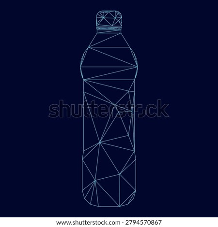 Water plastic bottle low poly triangulation triangulated polygonal electric cyan blue vibrant aqua neon color vector illustration image outline contour line style