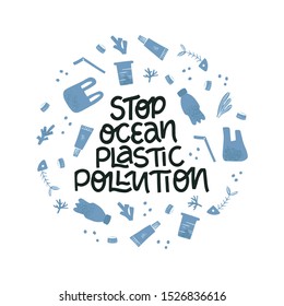 Water plastic pollution banner template. Vector illustrations. Underwater contamination in ocean, global environmental problem. Planet, ocean protection brochure, poster design