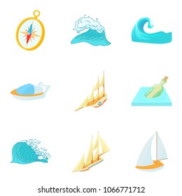 Water pleasure icons set. Cartoon set of 9 water pleasure vector icons for web isolated on white background