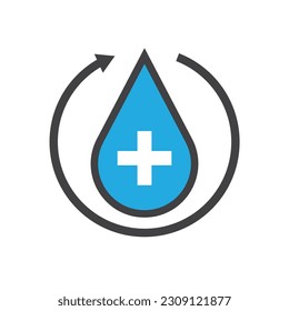 Agua con signo más. Ilustración vectorial.
