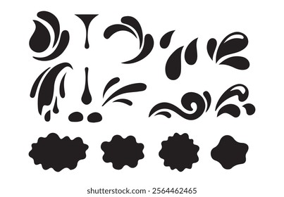 Water plus vector black color.Water drops, black sea ocean waves stencil. Liquid elements, cry droplet icons vector set.Illustration EPS 10