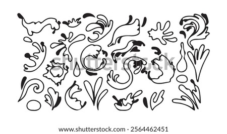 Water plus vector black color.Water drops, black sea ocean waves stencil. Liquid elements, cry droplet icons vector set.Illustration EPS 10