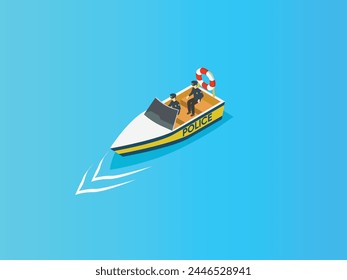 Water police coast guard ship isometric 3d vector illustration