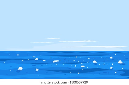 Water polluted of plastic trash, garbage in sea water ecological disaster concept illustration, environmental pollution, trash in seawater landscape background