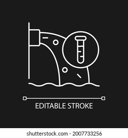 Water pollution control white linear icon for dark theme. Urban runoff contamination management. Thin line customizable illustration. Isolated vector contour symbol for night mode. Editable stroke
