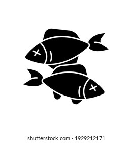 Water Pollution Glyph Icon. Dead Fishes. Environmental Diseases Factor, Industrial Contamination. Urban Chemical Polution. Vector Isolated Outline Drawing. 