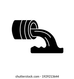 Water Pollution Glyph Icon. Pipe And Waste Water. Environmental Diseases Factor, Industrial Contamination. Urban Chemical Polution. Vector Isolated Outline Drawing. Editable Stroke