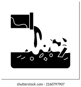Water pollution glyph icon. Sewerage tube linear pictogram. Industrial wastewater, factory drain reduction, water resources conservation. Filled flat sign. Isolated silhouette vector illustration