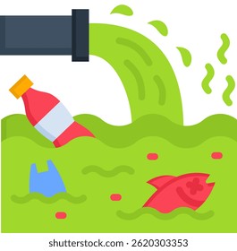 Ilustración vectorial plana del icono de la contaminación del agua