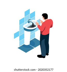 Water Pollution Icon With Human Character And Oil Pouring From Sink Tap Isometric Vector Illustration